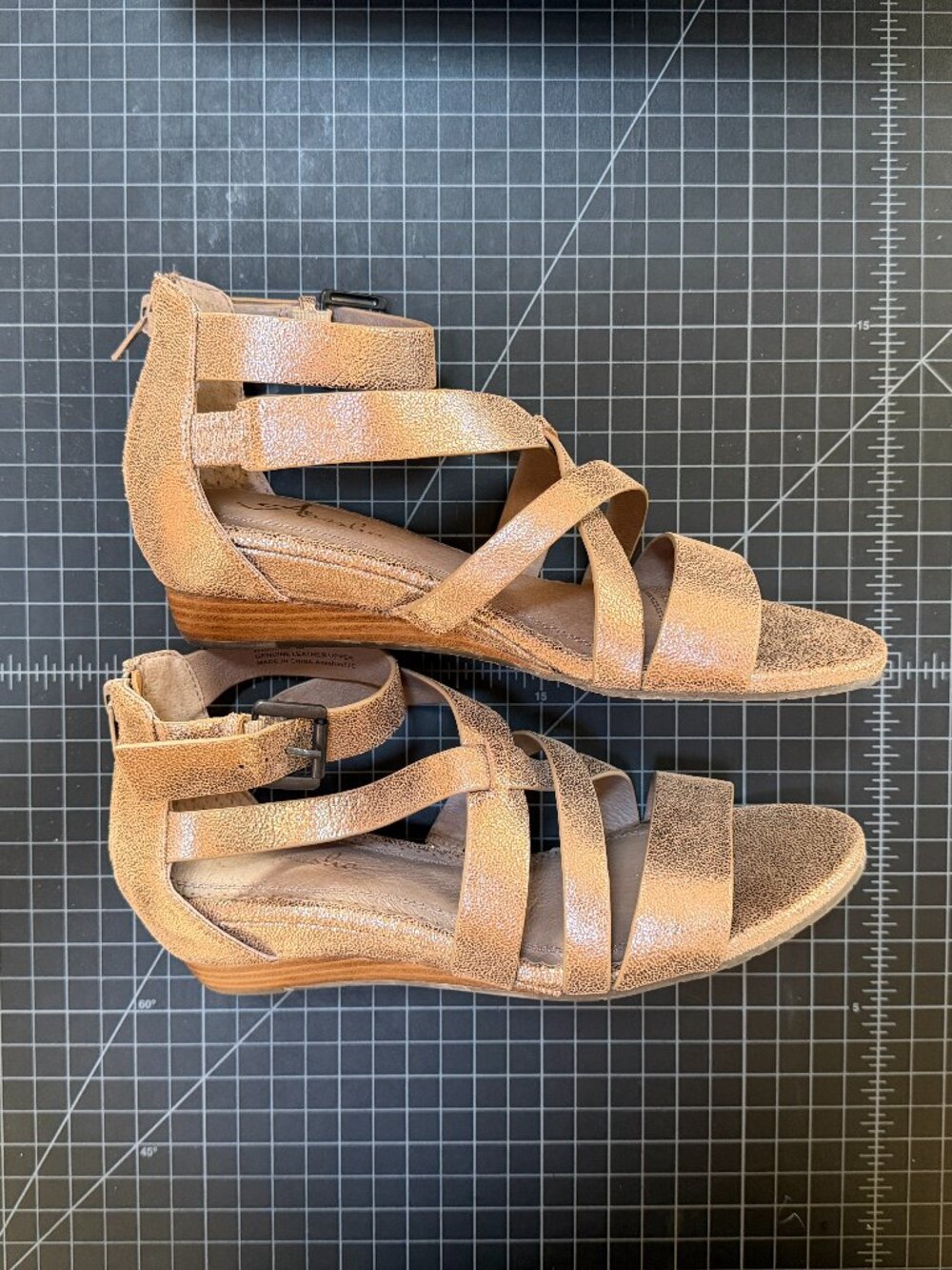 Anesha Golden Metallic Leather Strappy Wedge Heal Sandals